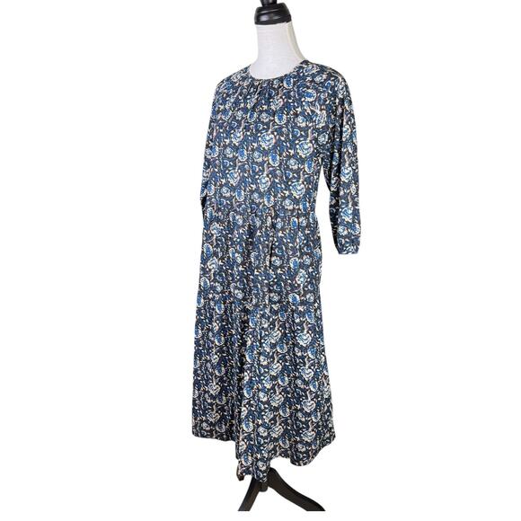 DRA Los Angeles NWOT Blue Black Floral Midi Fit & Flare Cotton Dress - Picture 4 of 13